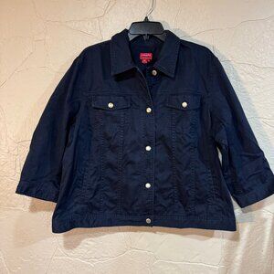 Chaps - Navy Denim Jacket with 3/4 Sleeves - Women's 2X